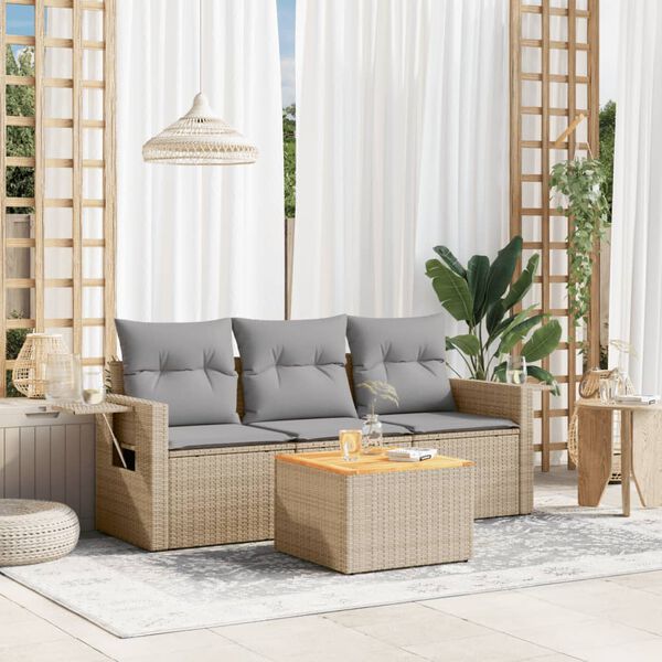 vidaXL Salon de jardin avec coussins 4 pcs beige r&eacute;sine tress&eacute;e