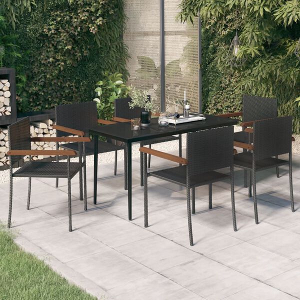 vidaXL Ensemble &agrave; manger de jardin 7 pcs Noir