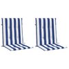 vidaXL Coussins de chaise à dossier bas lot de 2 rayures bleu et blanc