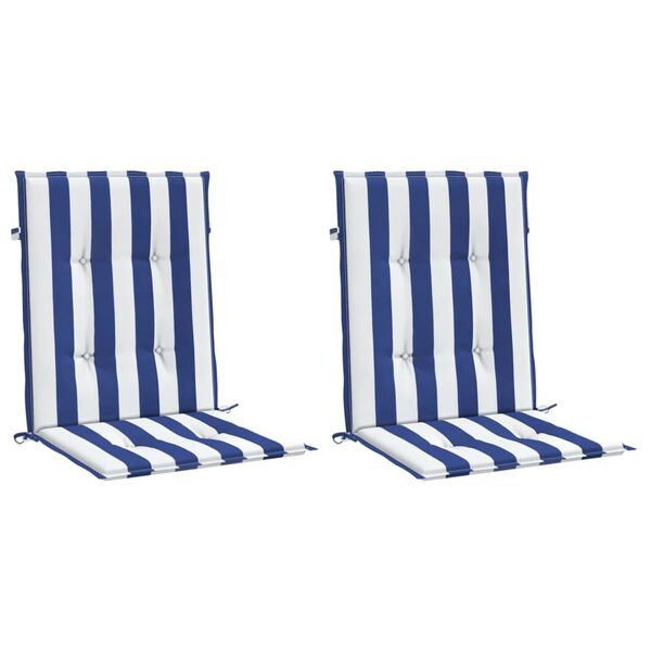 vidaXL Coussins de chaise à dossier bas lot de 2 rayures bleu et blanc