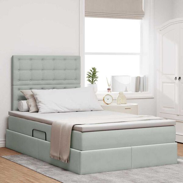 vidaXL Lit avec rangement et matelas Gris clair 120 x 190 cm Velours