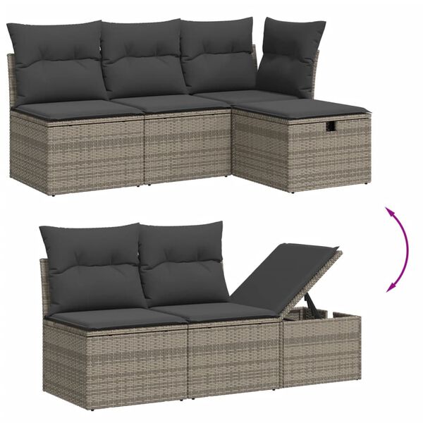vidaXL Salon de jardin avec coussins 7 pcs gris r&eacute;sine tress&eacute;e