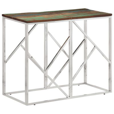 vidaXL Table console argenté acier inoxydable/bois massif récupération