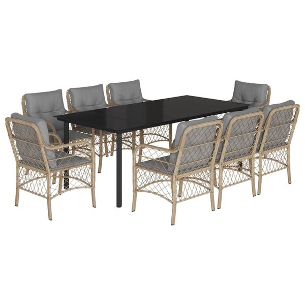 vidaXL Ensemble &agrave; manger de jardin et coussins 9 pcs m&eacute;lange beige
