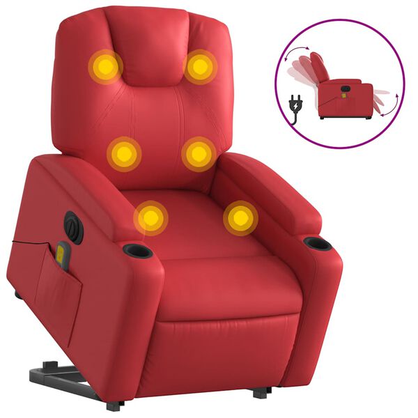 vidaXL Fauteuil inclinable de massage &eacute;lectrique rouge similicuir