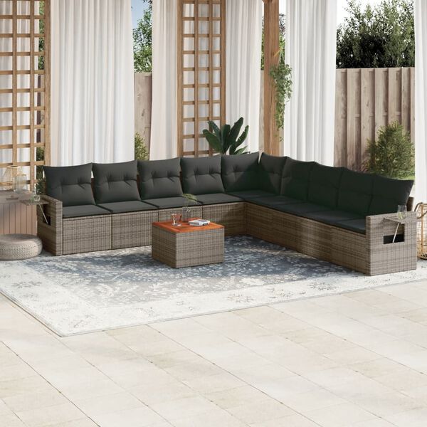 vidaXL Salon de jardin avec coussins 10 pcs gris r&eacute;sine tress&eacute;e