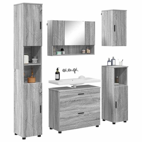 vidaXL Ensemble de mobilier de salle de bain 5 pcs Sonoma gris