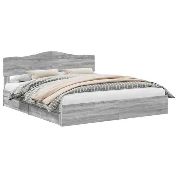 vidaXL Lit de Rangement Gris Sonoma 200 x 200 cm Bois d'ing&eacute;nierie
