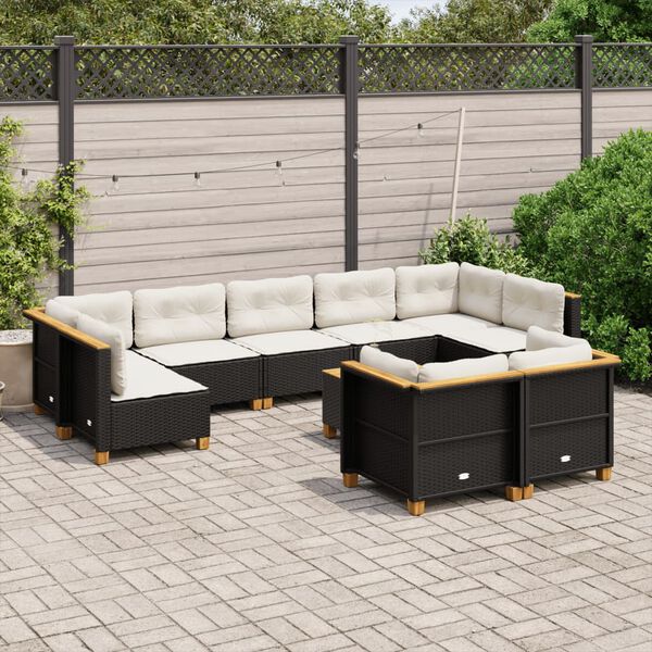 vidaXL Salon de jardin 10 pcs avec coussins noir r&eacute;sine tress&eacute;e