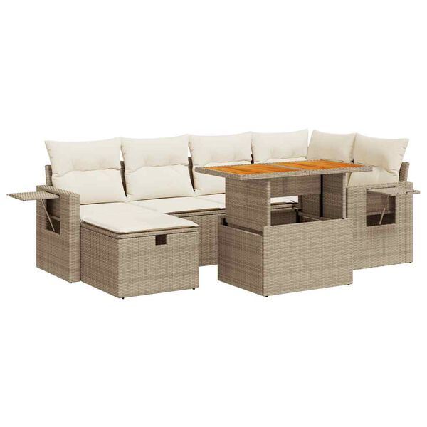 vidaXL Salon de jardin avec coussins 8 pcs beige r&eacute;sine tress&eacute;e acacia
