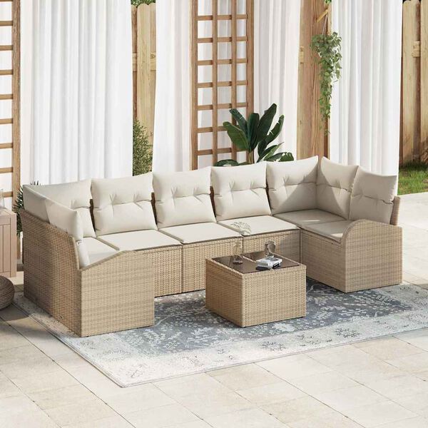 vidaXL Ensemble de canap&eacute; de jardin avec coussin 8 pcs Beige et cr&egrave;me