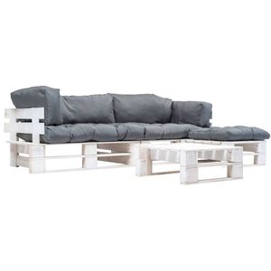 vidaXL Salon de jardin palette 4 pcs avec coussins gris Bois