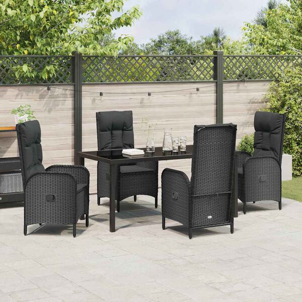vidaXL Ensemble de salle &agrave; manger pour jardin 5 pcs Noir polyrotin