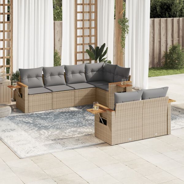 vidaXL Salon de jardin avec coussins 7 pcs beige r&eacute;sine tress&eacute;e