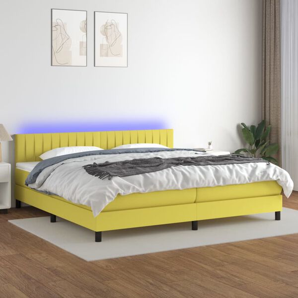 vidaXL Sommier &agrave; lattes de lit et matelas et LED Vert 200x200 cm Tissu