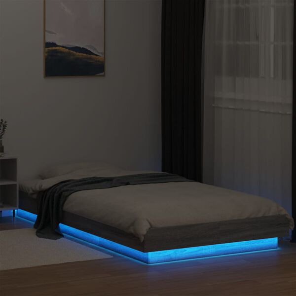 vidaXL Cadre de lit et lumi&egrave;res LED sans matelas sonoma gris 100x200cm