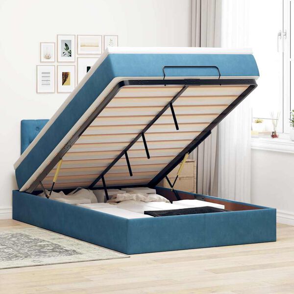 vidaXL Cadre de lit ottoman avec matelas bleu foncé 120x200 cm velours