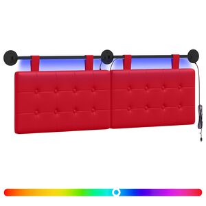 vidaXL T&ecirc;te de lit suspendue Avec lumi&egrave;re LED Rouge Simili cuir