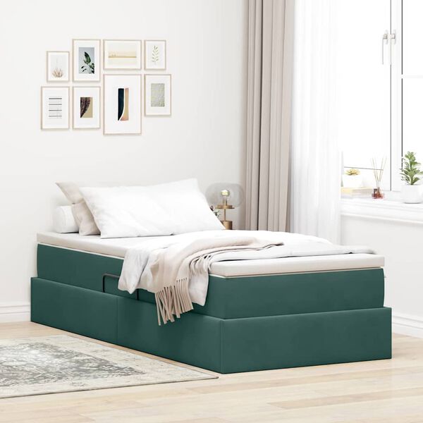vidaXL Lit avec rangement et matelas Vert fonc&eacute; 100 x 200 cm Velours