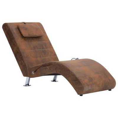 vidaXL Chaise longue de massage avec oreiller Marron Similicuir daim