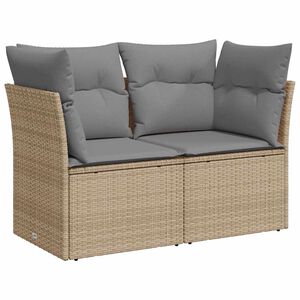 vidaXL Canap&eacute; de jardin avec coussins 2 places beige r&eacute;sine tress&eacute;e