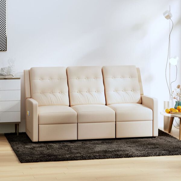 vidaXL Fauteuil de massage inclinable &agrave; 3 places cr&egrave;me tissu
