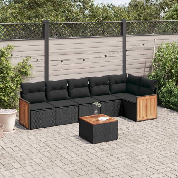 vidaXL Salon de jardin 7 pcs avec coussins noir r&eacute;sine tress&eacute;e