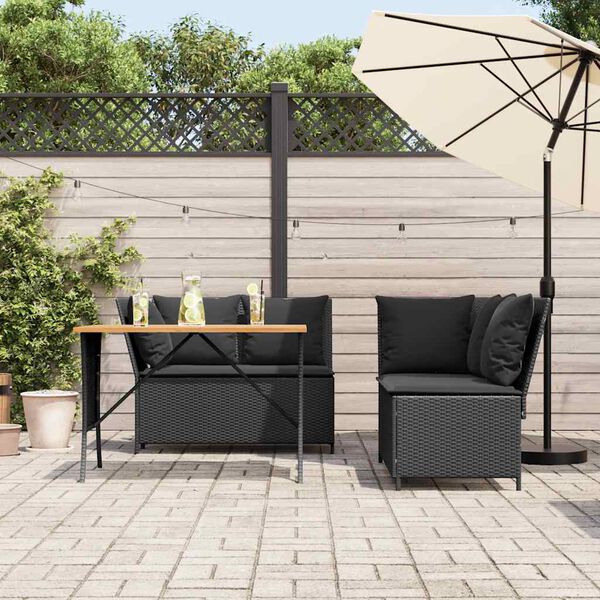 vidaXL Salon de jardin 3 pcs avec coussins noir r&eacute;sine tress&eacute;e
