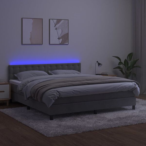 vidaXL Sommier &agrave; lattes de lit matelas et LED Gris clair 160x200 cm