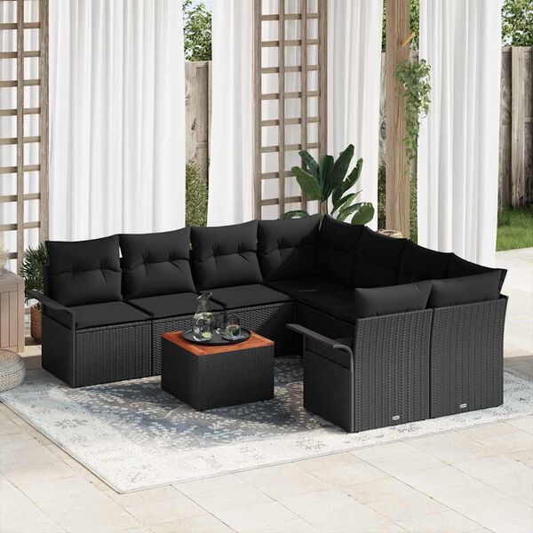 vidaXL Ensemble de canap&eacute; de jardin avec coussin 9 pcs Noir polyrotin