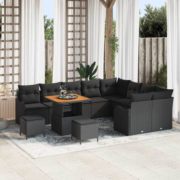 vidaXL Ensemble de canap&eacute; de jardin avec coussin 12 pcs Noir polyrotin