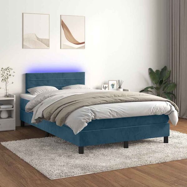 vidaXL Sommier &agrave; lattes de lit avec matelas LED Bleu fonc&eacute; 120x200 cm