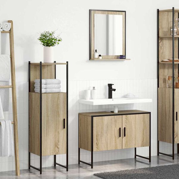 vidaXL Ensemble de mobilier de salle de bain avec &eacute;tag&egrave;re 3 pcs Marron