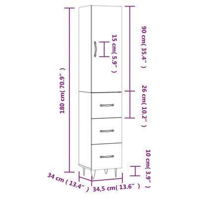 vidaXL Buffet haut Noir 34,5x34x180 cm Bois d'ingénierie