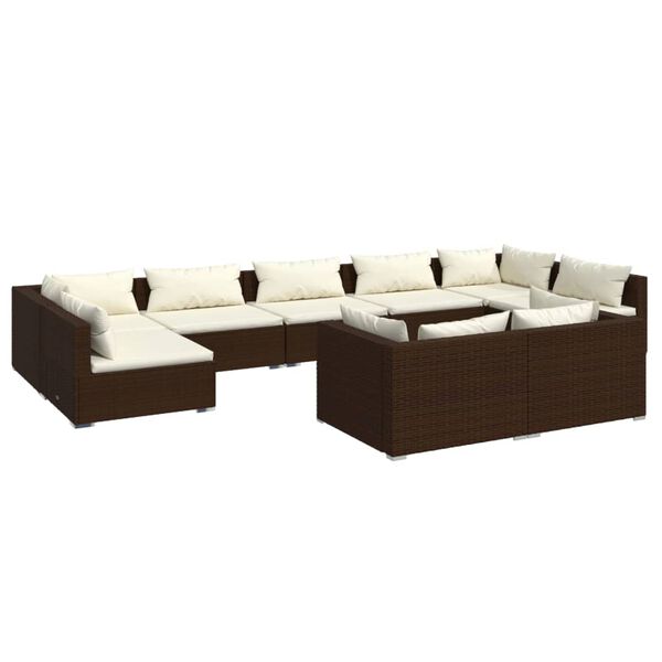 vidaXL Salon de jardin 9 pcs avec coussins Marron R&eacute;sine tress&eacute;e