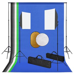 vidaXL Kit de studio photo avec lampes toile de fond et r&eacute;flecteur