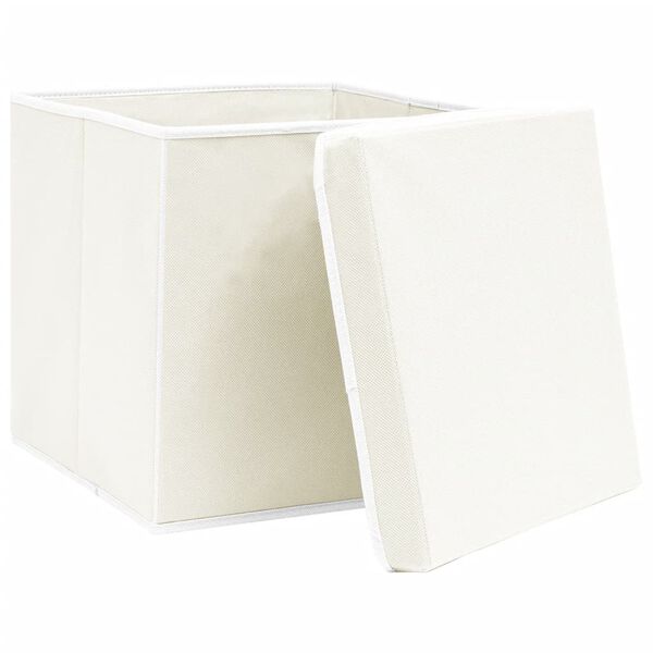 vidaXL Bo&icirc;tes de rangement avec couvercles 4pcs Blanc 32x32x32cm Tissu