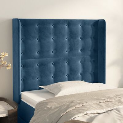 vidaXL Tête de lit avec oreilles Bleu foncé 83x16x118/128 cm Velours