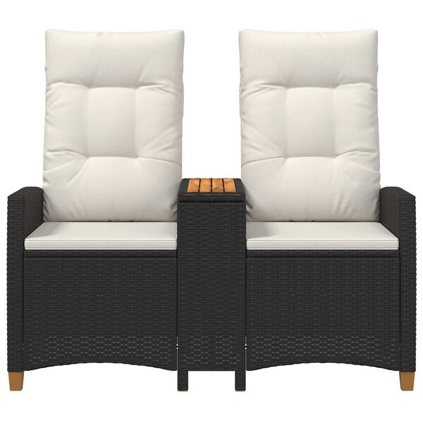 vidaXL Banc inclinable avec table Noir et blanc cr&egrave;me polyrotin