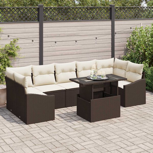 vidaXL Ensemble de canapé de jardin 8 pcs Marron Poly rotin
