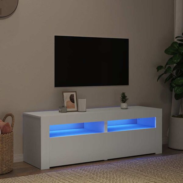 vidaXL Meuble TV avec lumi&egrave;res LED blanc 120x35x40 cm