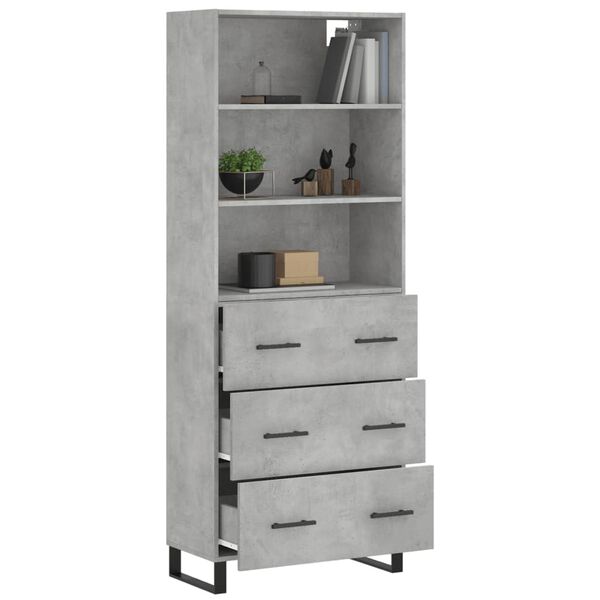 vidaXL Buffet haut Gris b&eacute;ton 69,5x34x180 cm Bois d'ing&eacute;nierie
