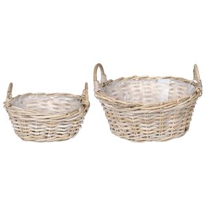 vidaXL Panier de Plante avec stockage 2 pc Gris naturel Rattan Kubu