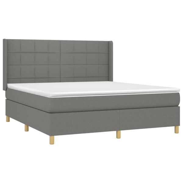 vidaXL Sommier &agrave; lattes de lit avec matelas Gris fonc&eacute; 180x200cm Tissu