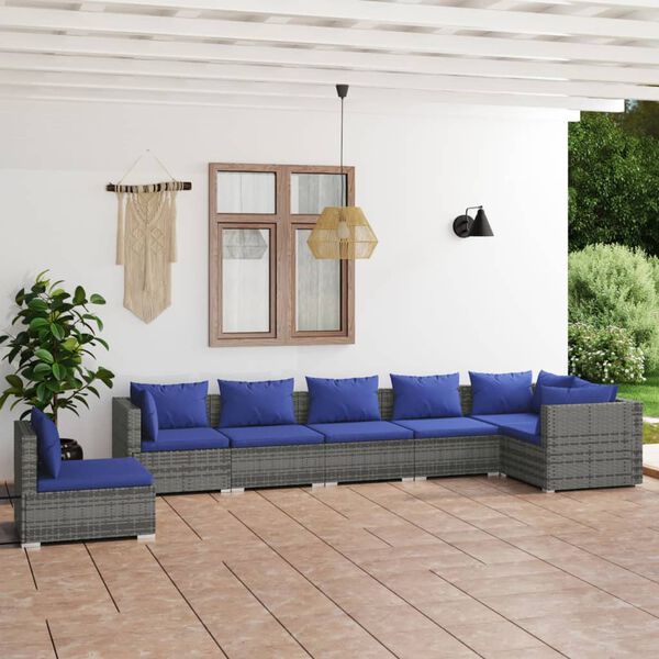 vidaXL Salon de jardin 7 pcs avec coussins r&eacute;sine tress&eacute;e gris