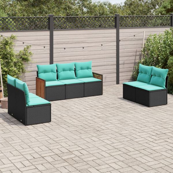 vidaXL Salon de jardin 7 pcs avec coussins noir r&eacute;sine tress&eacute;e