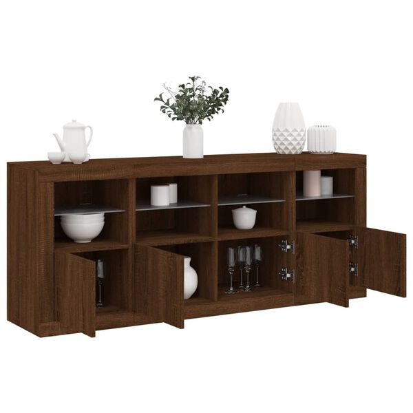 vidaXL Buffet avec lumi&egrave;res LED ch&ecirc;ne marron 163x37x67 cm