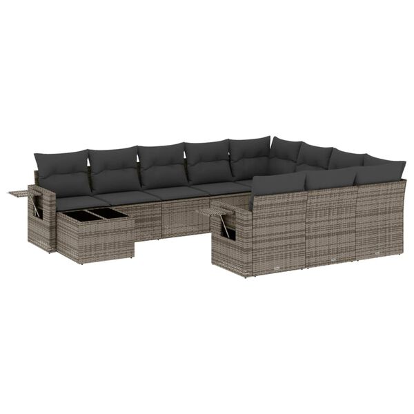 vidaXL Salon de jardin 11 pcs avec coussins gris r&eacute;sine tress&eacute;e