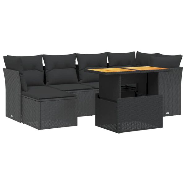 vidaXL Salon de jardin 7 pcs avec coussins noir r&eacute;sine tress&eacute;e