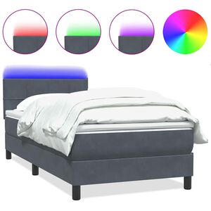 vidaXL Sommier &agrave; lattes de lit et matelas et LED gris fonc&eacute; 90x220 cm velours